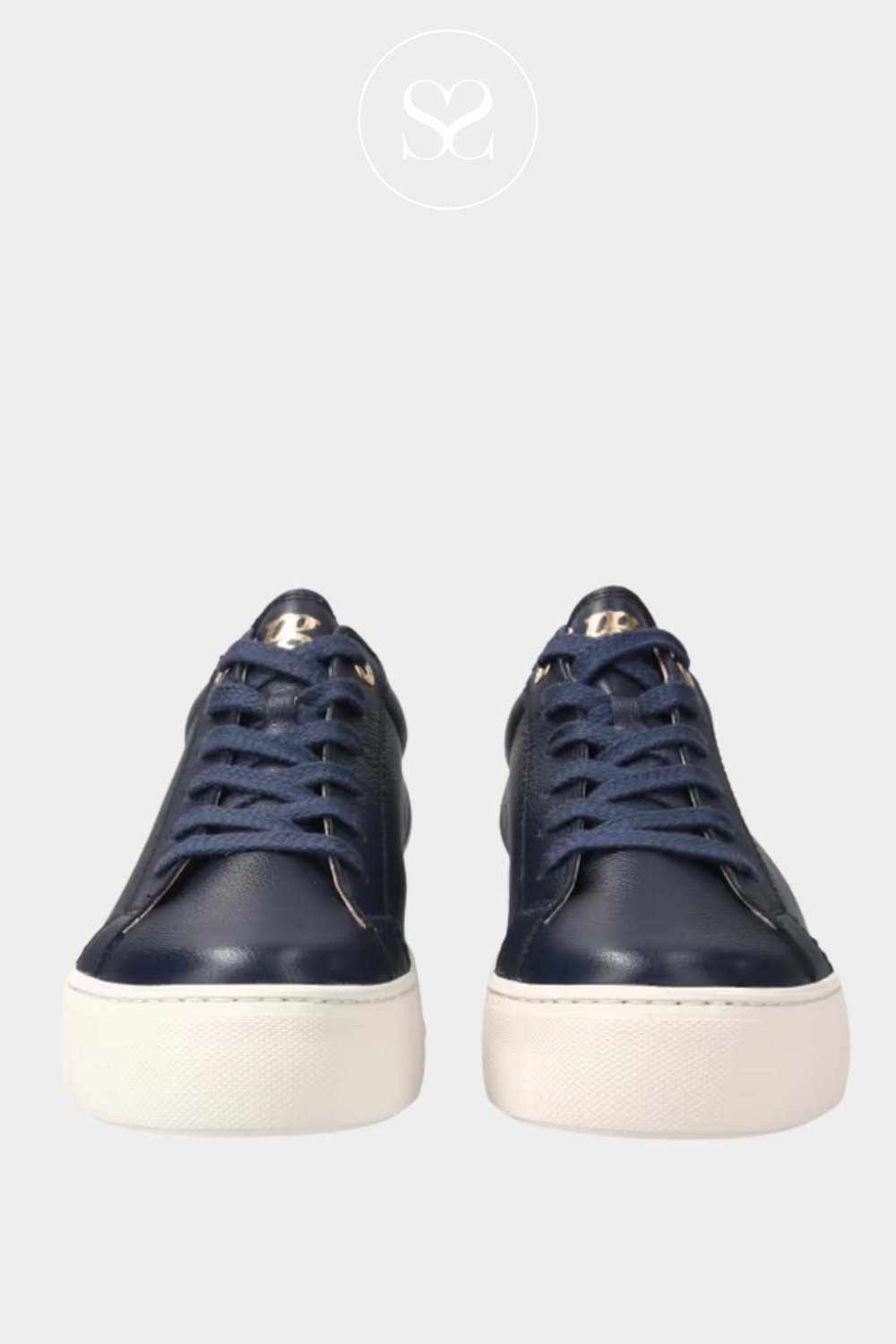 PAUL GREEN 5241 NAVY LEATHER RUNNERS WITH LACE FASTENING
