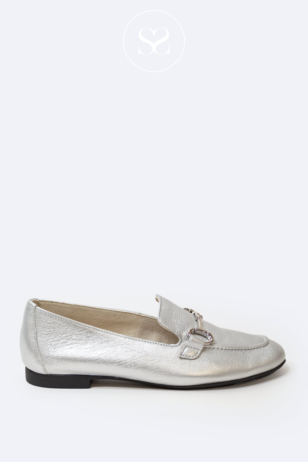 PAUL GREEN 2596 SILVER FLAT LEATHER SLIP ON LOAFER WITH SILVER BUCKLE 