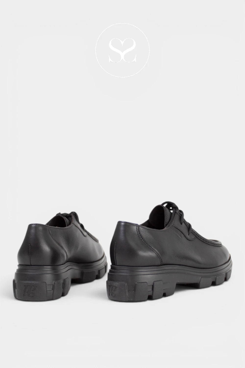 Black leather chunky lace up moccasins for women from Paul Green in Ireland