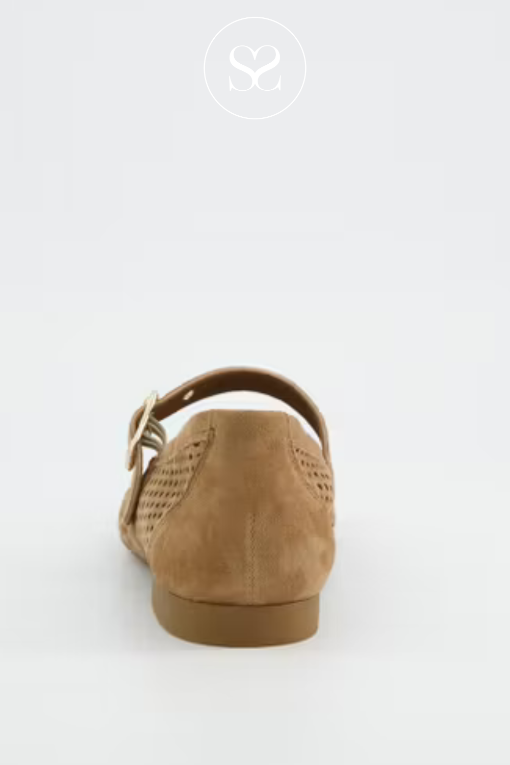 Paul Green loafer style pumps. Flat camel shoe. Adjustable ankle strap. Round toe. Leather footbed. Comfortable everyday shoe