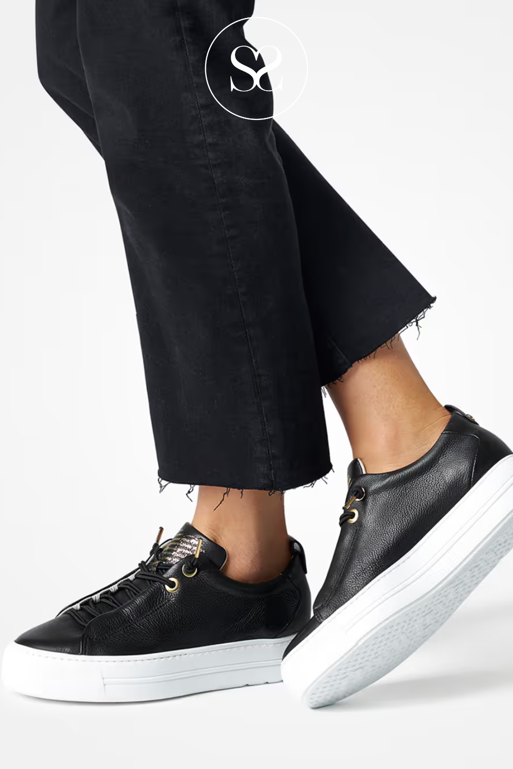 paul green platform slip on trainers in black leather 