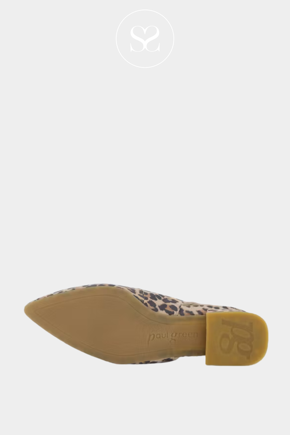 Paul Green 6090 pointed toe leopard slingback pumps. Adjjustable ankle strap. Low block heel. Leopard print. Leather footbed. Comfortable fashion shoe.