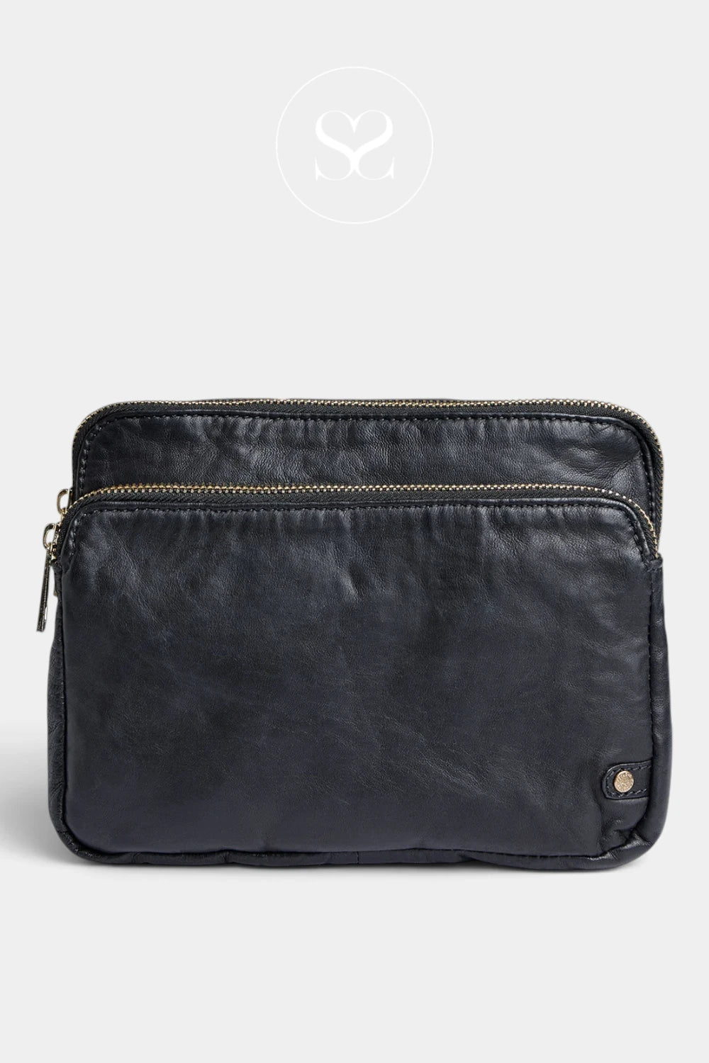 Depeche Black Leather with Gold Hardware Crossbody Bag — 17286
