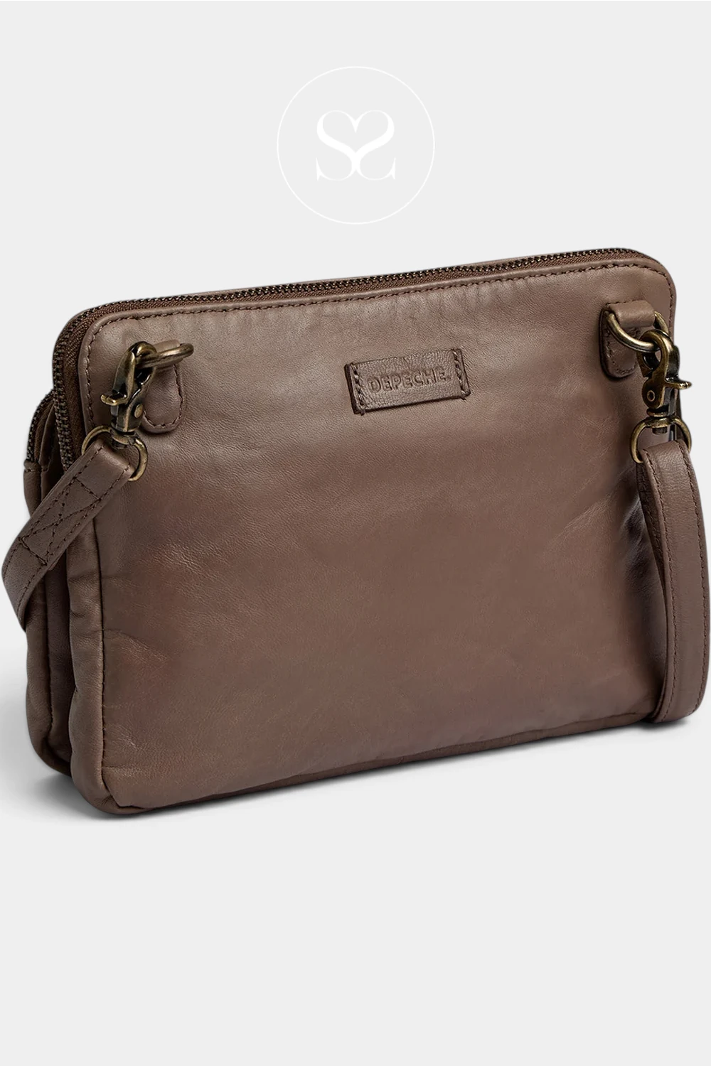 Depeche Dark Taupe Leather Crossbody Bag — 17286