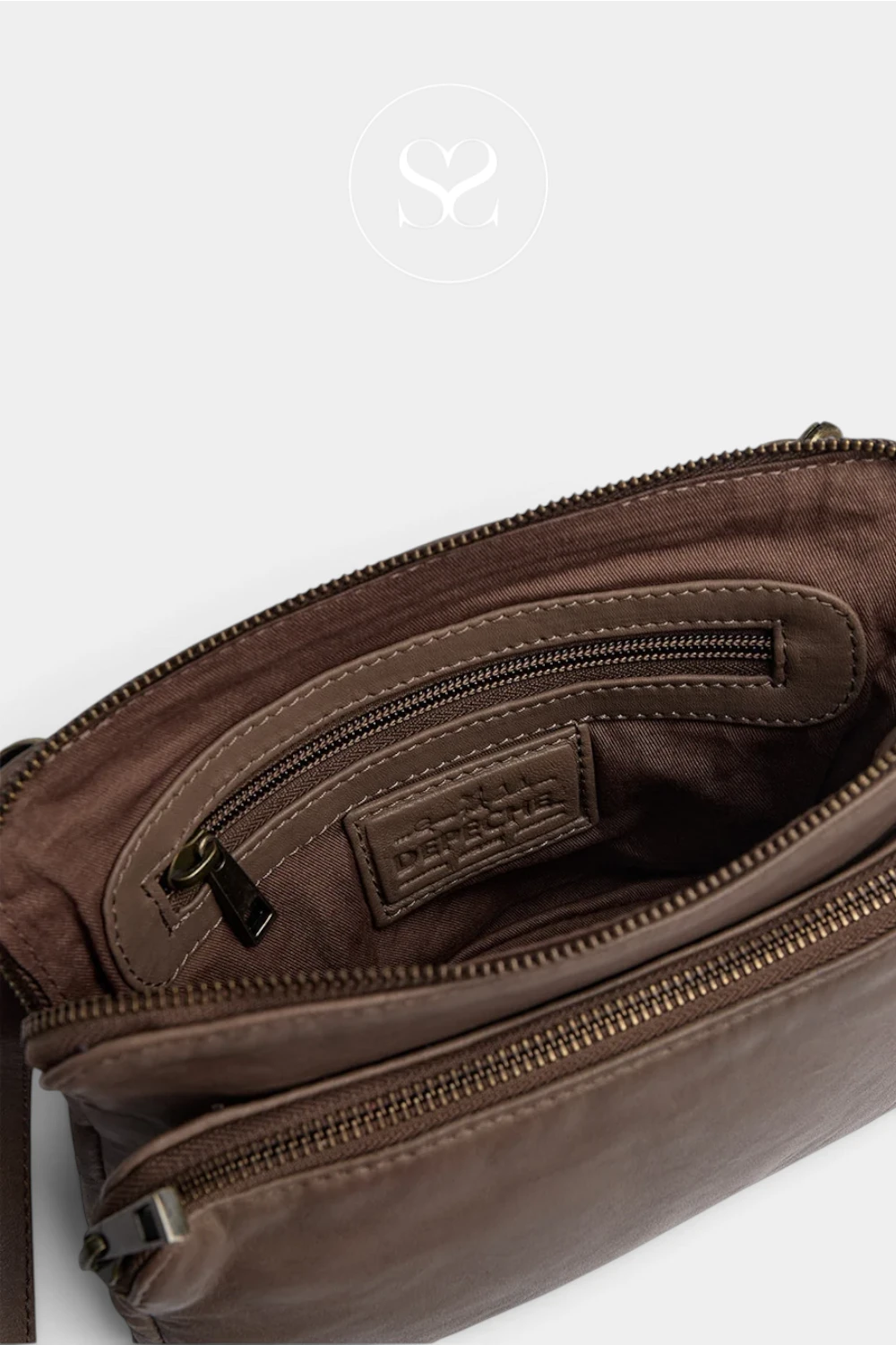 Depeche Dark Taupe Leather Crossbody Bag — 17286