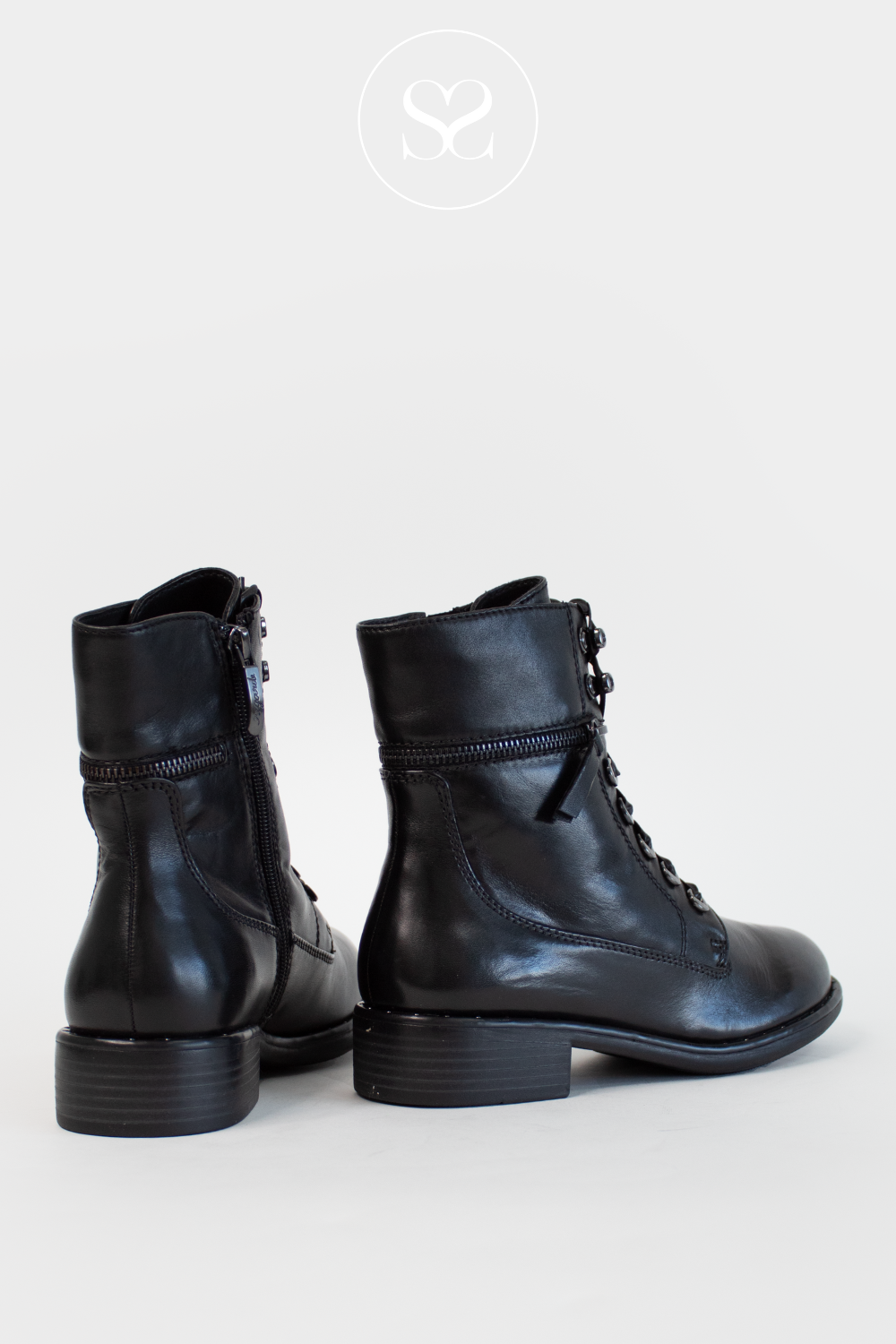 REGARDE LE CIEL ROXANA-04 ZIP DETAIL BLACK LEATHER BOOTS