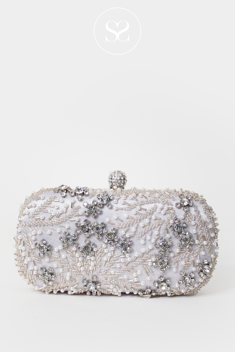 SHENEIL 006 GREY JEWELLED CLUTCH BAG