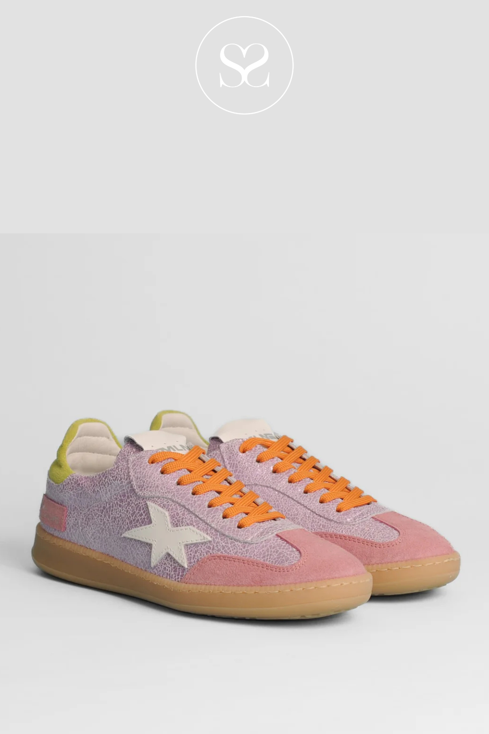 MELINE CRACKLED PINK METALLIC LEATHER LOW PROFILE TRAINERS