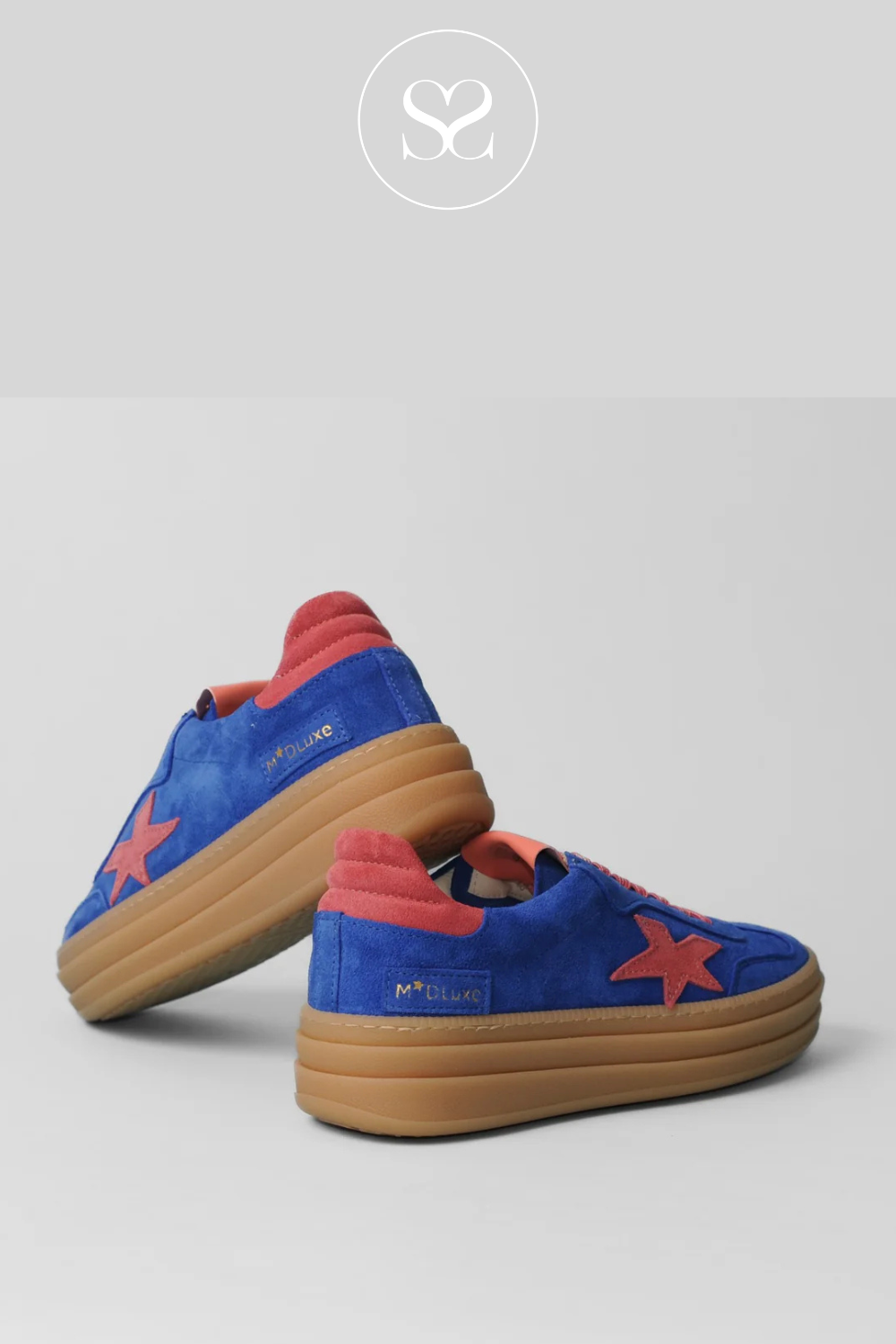 MELINE R-525 CHUNKY BLUE SUEDE PLATFORM LACE UP TRAINERS