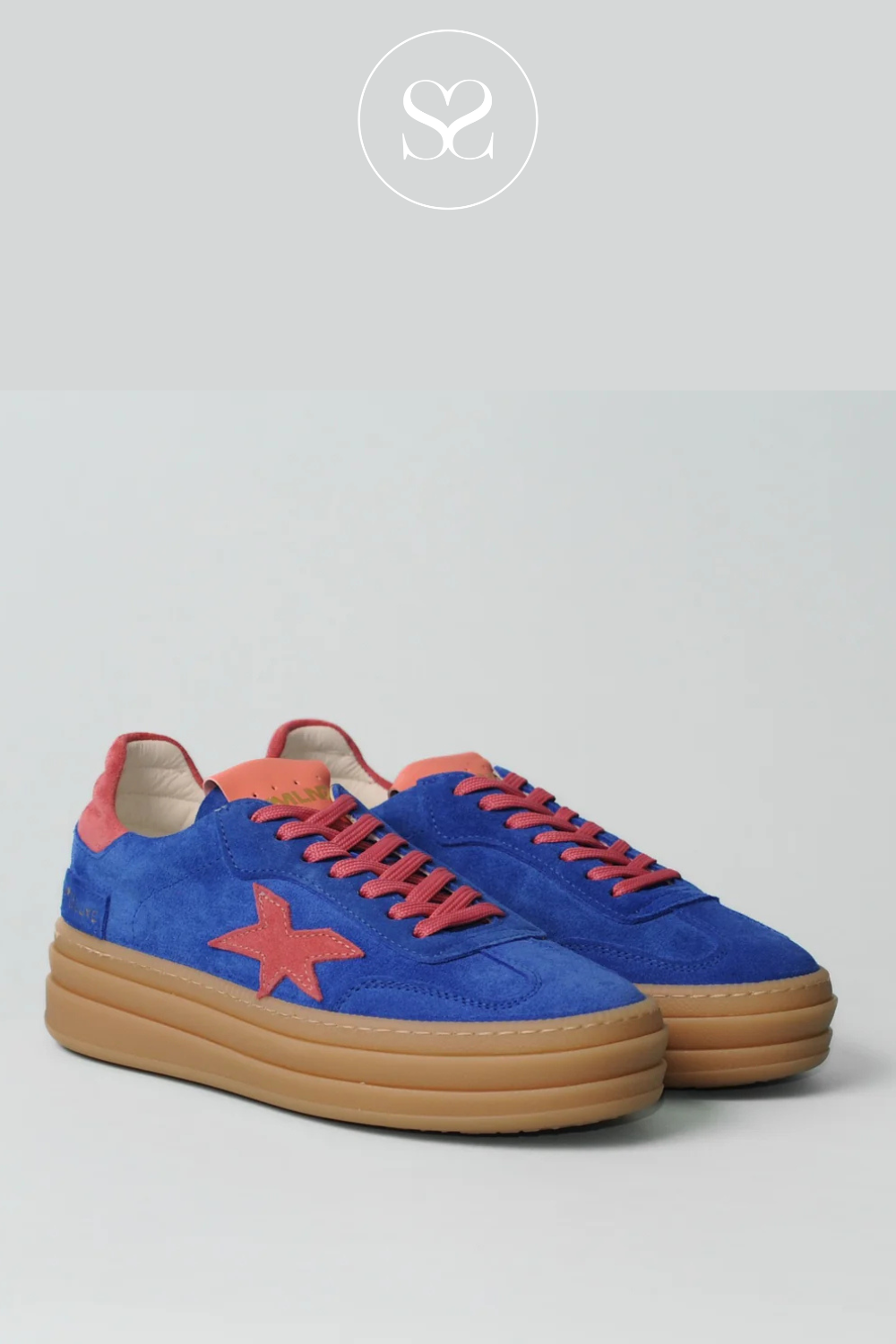 MELINE R-525 BLUE SUEDE PLATFORM GUM SOLE LACE UP SNEAKERS