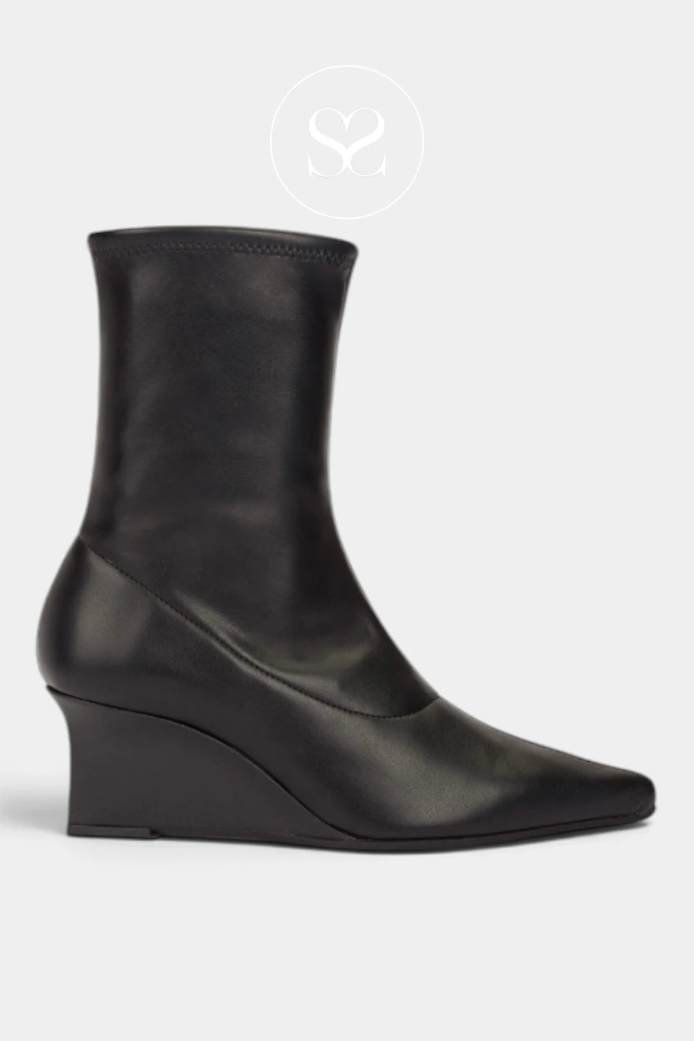 Wonders black pointed wedge sock boot H-7303, side profile