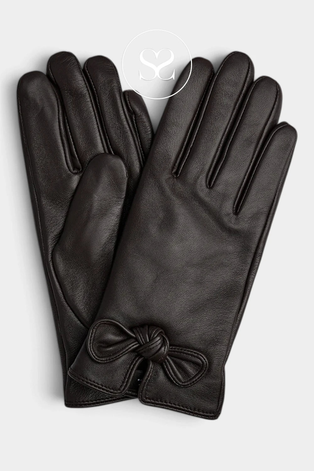 Depeche Chocolate Brown Leather Gloves with A Bow - 17122