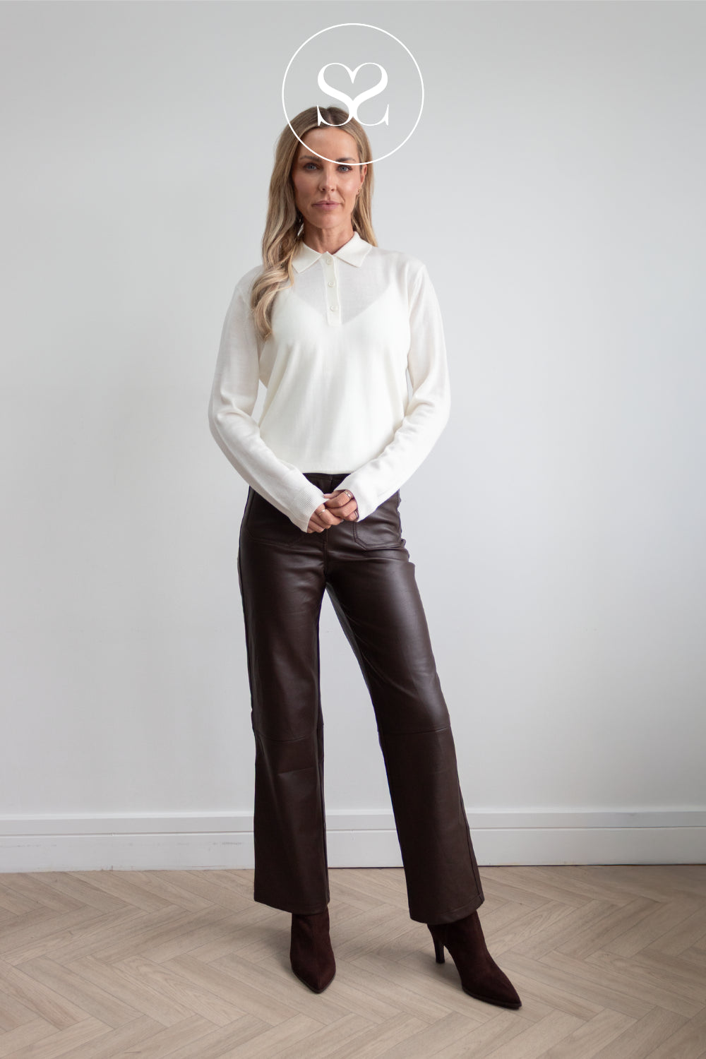 Brown Coated Straight Trousers — P948A