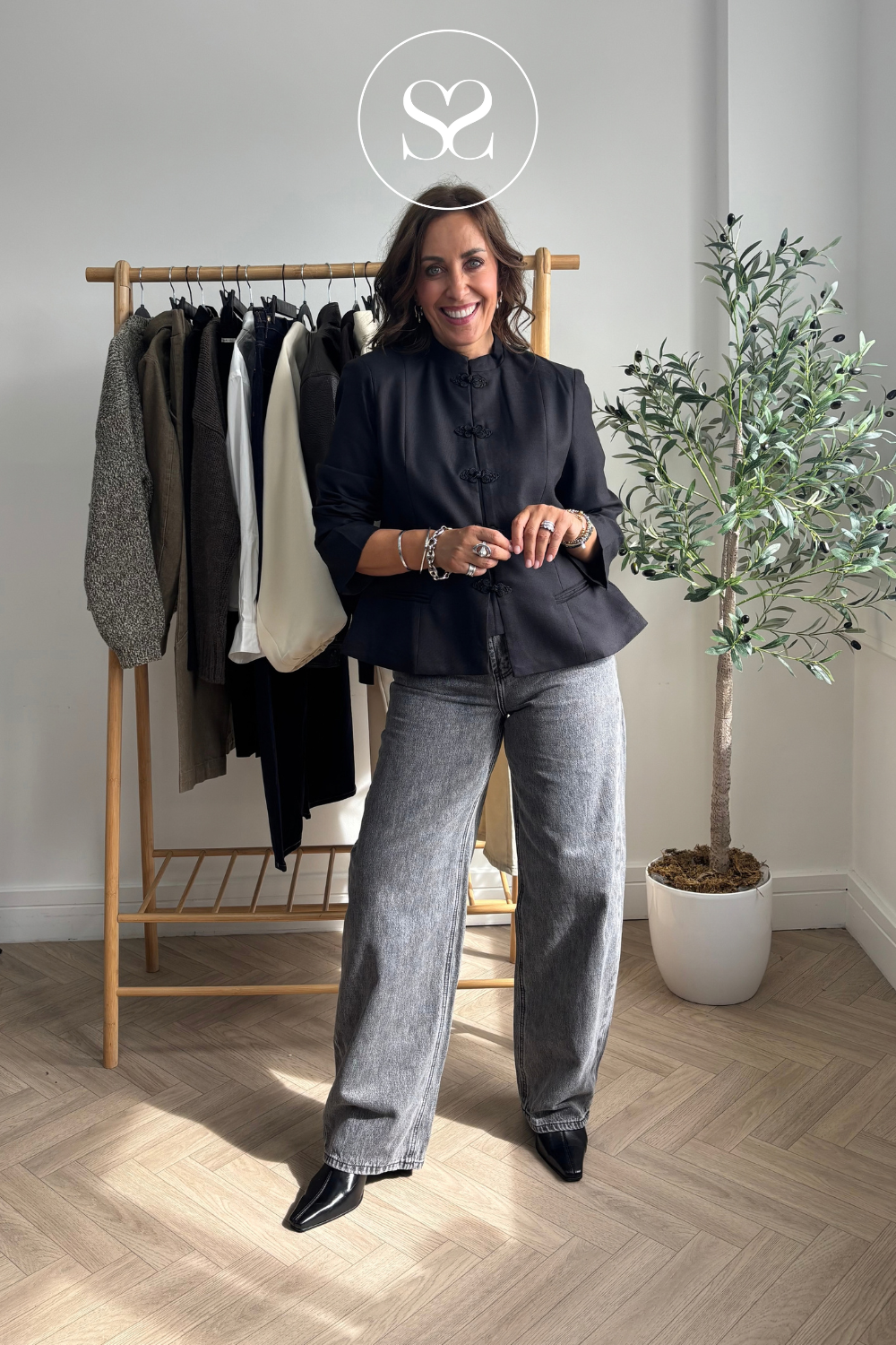 Black Wool Mandarin Jacket — JW069