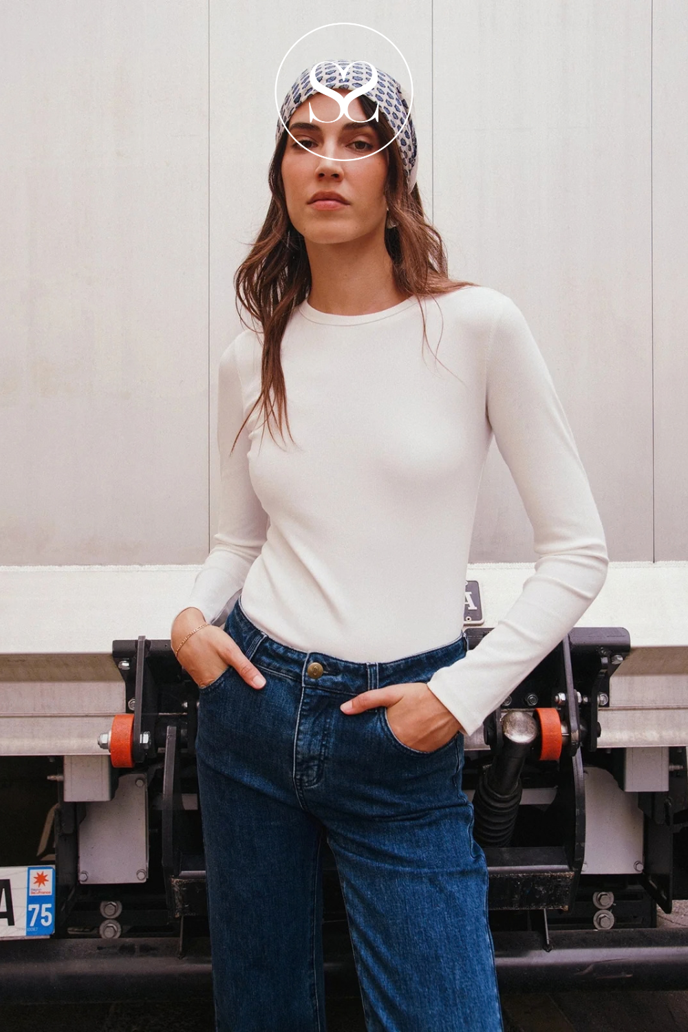 Cream long sleeve ribbed T-shirt — Olga