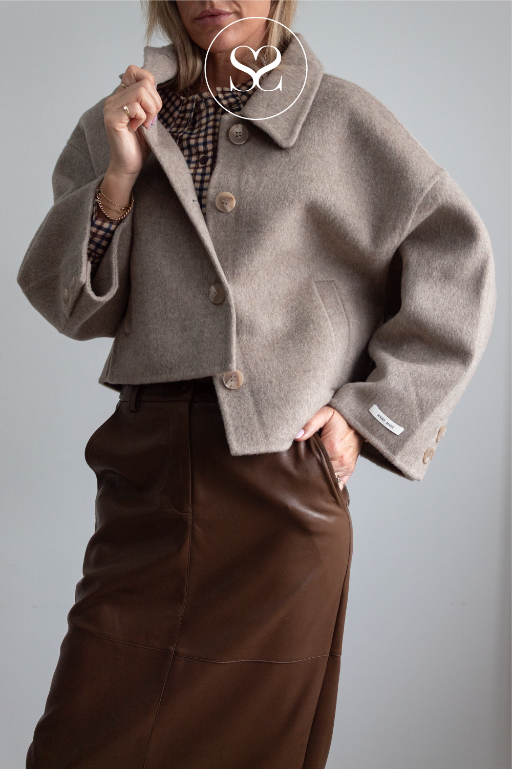 Taupe Short Wool Coat - Lilia