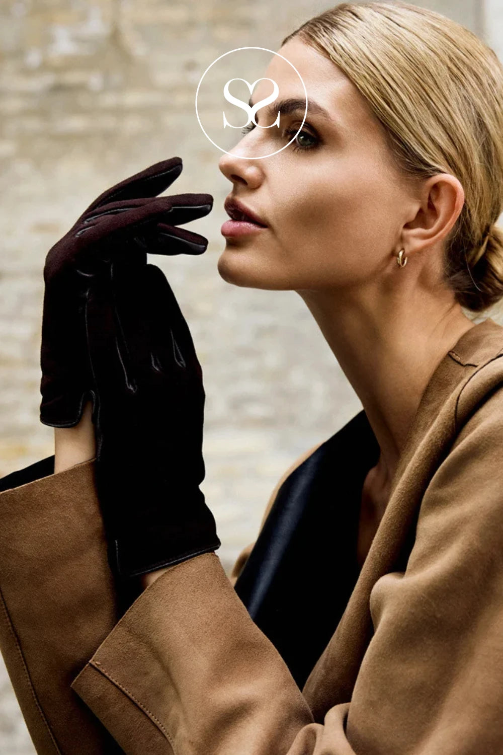 Depeche Chocolate Brown Leather and Suede Gloves — 16604