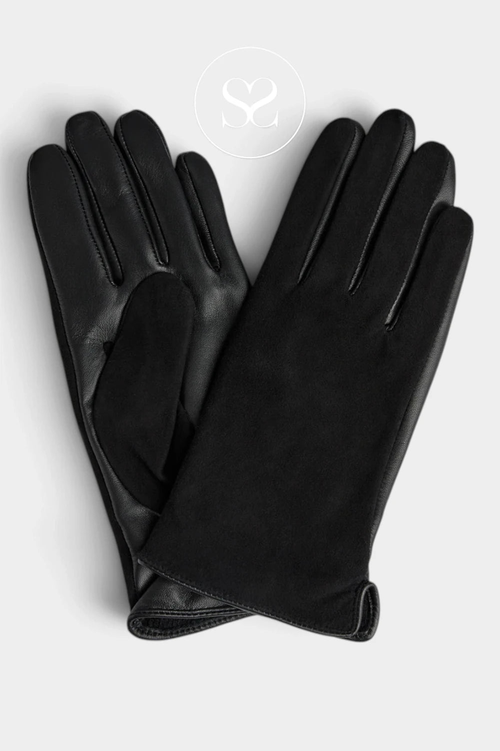 Depeche Black Leather and Suede Gloves — 16604