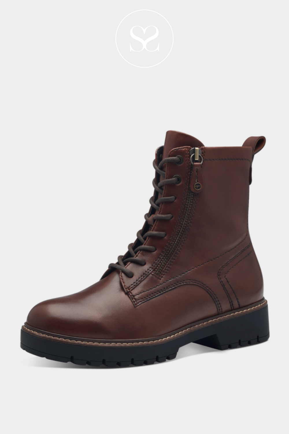 TAMARIS DARK BROWN LEATHER ANKLE BIKER BOOTS 1-25207-43 FOR WOMEN