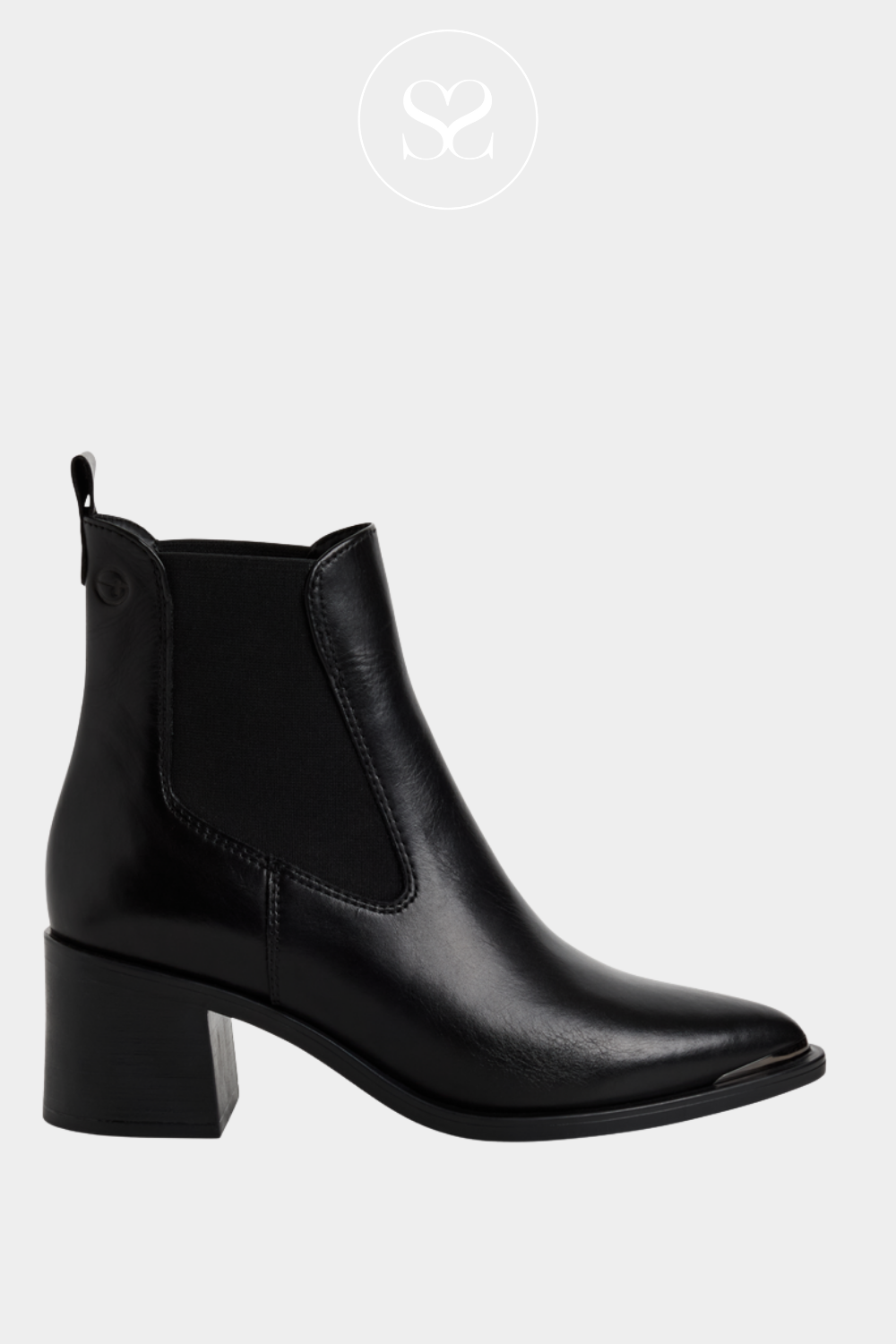 TAMARIS BLACK POINTED TOE BLOCK HEEL BOOTS 1-25301-45