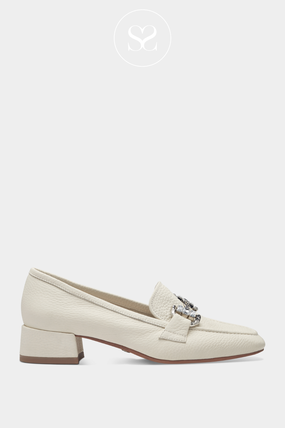 TAMARIS 1-24310-42 OFF WHITE IVORY CREAM LEATHER HEELED LOAFERS