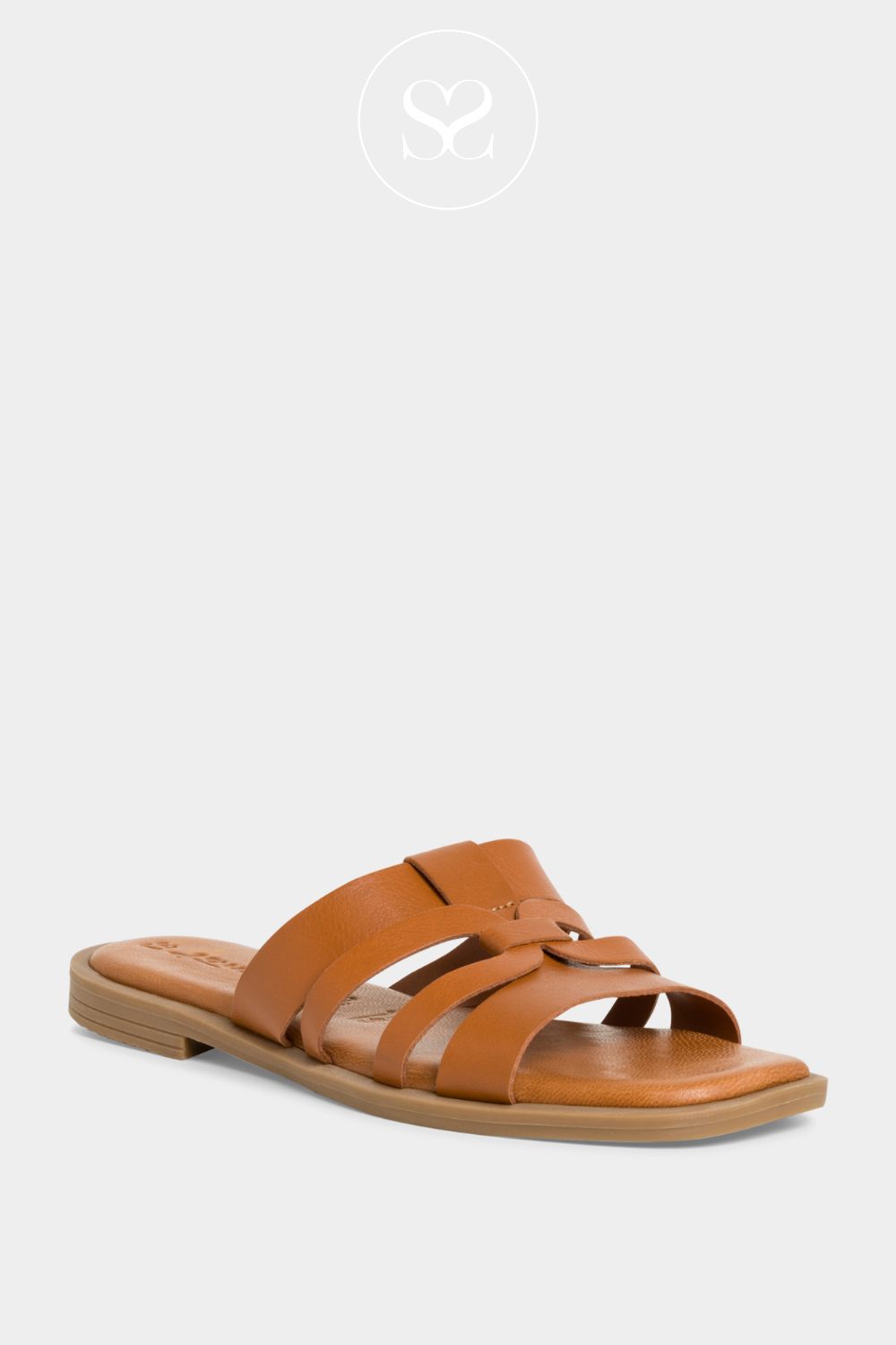 TAMARIS 1-27103-42 TAN FLAT SLIP ON SLIDER SANDALS WITH CUSHIONED SOLE AND GLADIATOR STYLE STRAPS