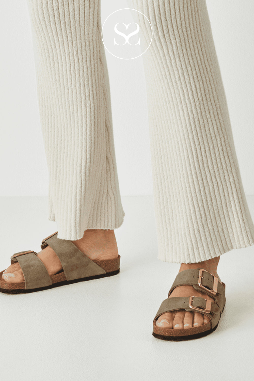 Tamaris Olive Green Double Buckle Slip-on Sandals 1-27543-42