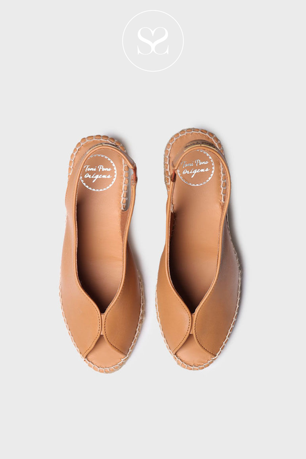 TONI PONS LAILA TAN LEATHER HIGH WEDGE ESPADRILLE SUMMER SANDALS WITH PEEP TOE AND ELASTICATED SLINGBACK STRAP