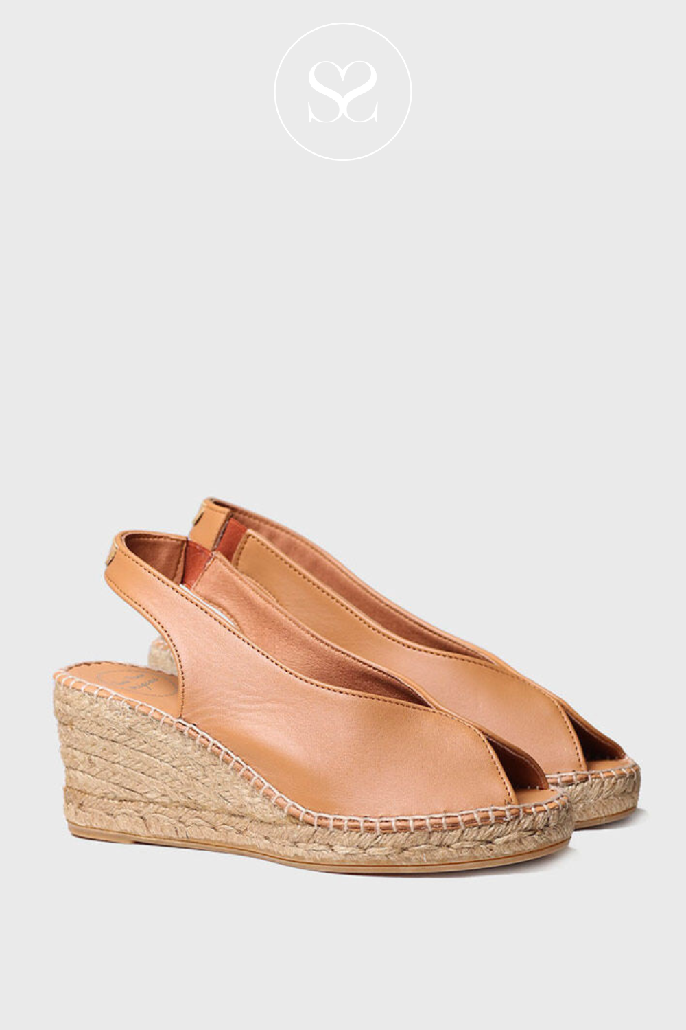 TONI PONS LAILA SOFT TAN LEATHER SUMMER SANDALS WITH ESPADRILLE WEDGE SOLE AND PEEP TOE