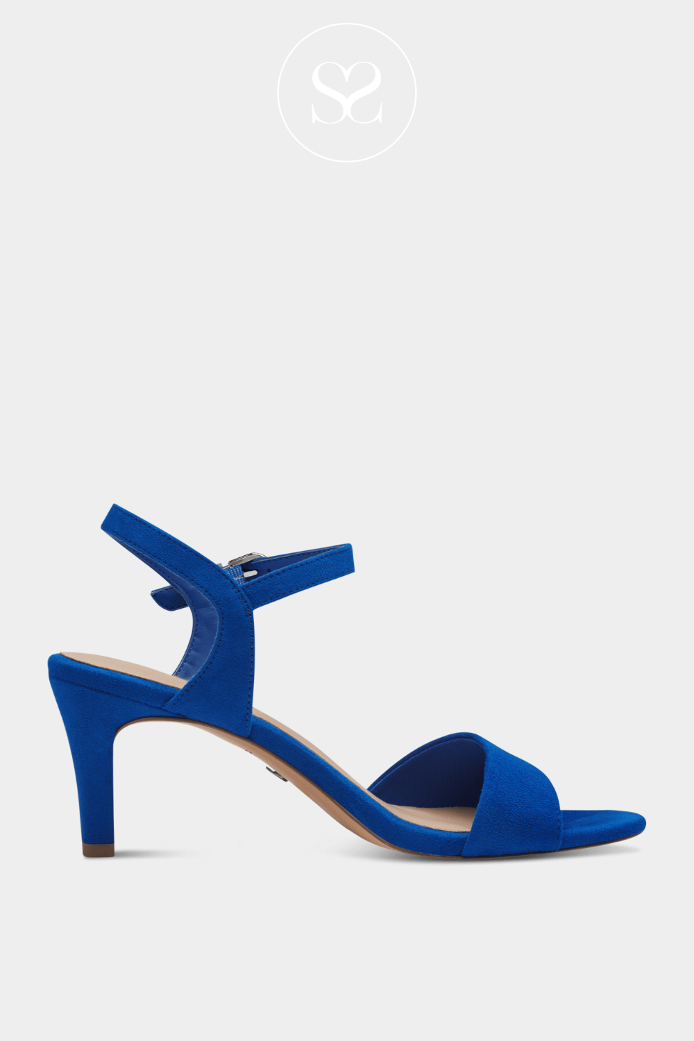TAMARIS 1-28028-42 BLUE SUEDE LOW HEELED SANDALS WITH ADJUSTABLE ANKLE STRAP
