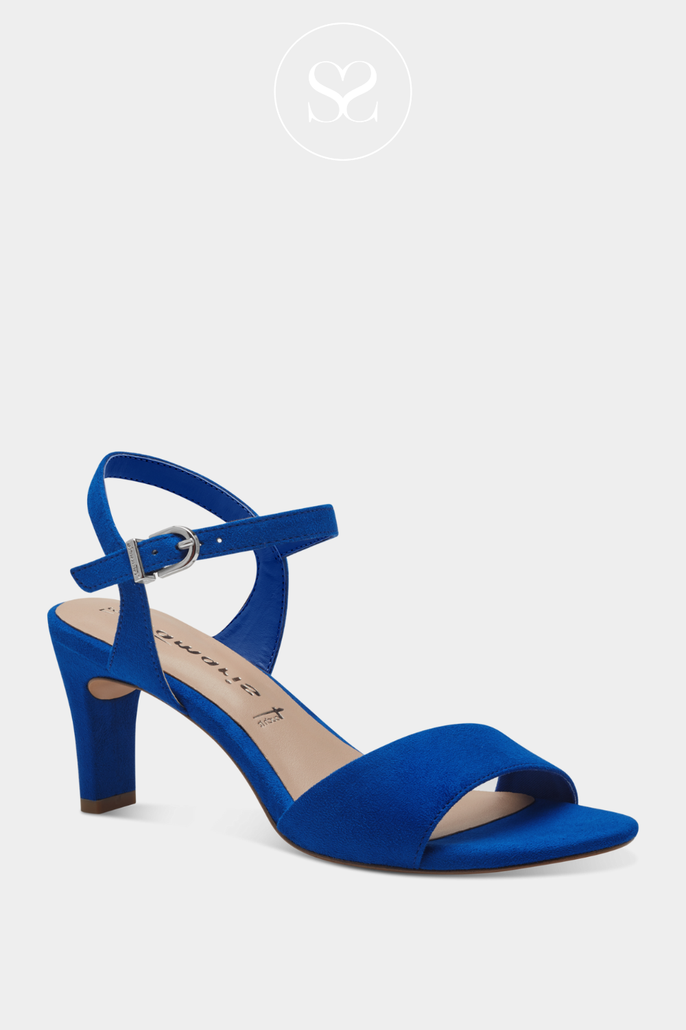 TAMARIS 1-28028-42 BLUE SUEDE LOW HEELED SANDALS WITH ADJUSTABLE ANKLE STRAP