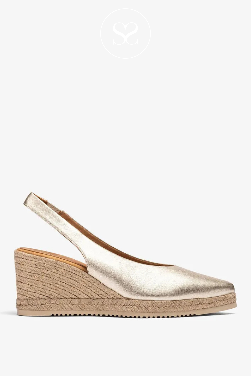 Unisa gold leather slingback espadrille wedges with pointed toe - decia