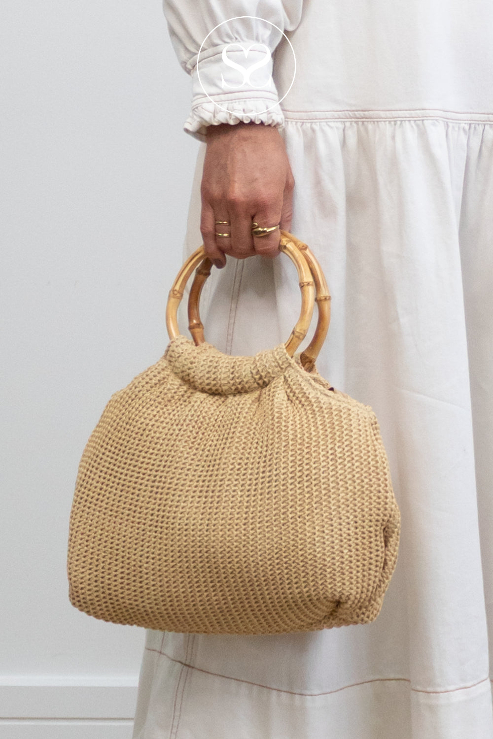 Unisa Woven Handbag With Bamboo Handles - ZEMMA