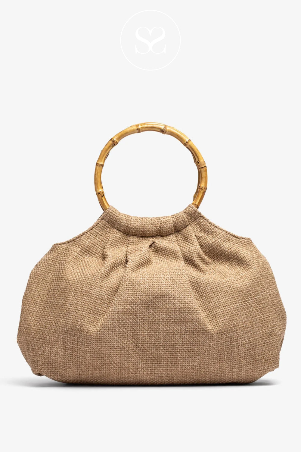 Unisa beige woven bag with bamboo handles zemma