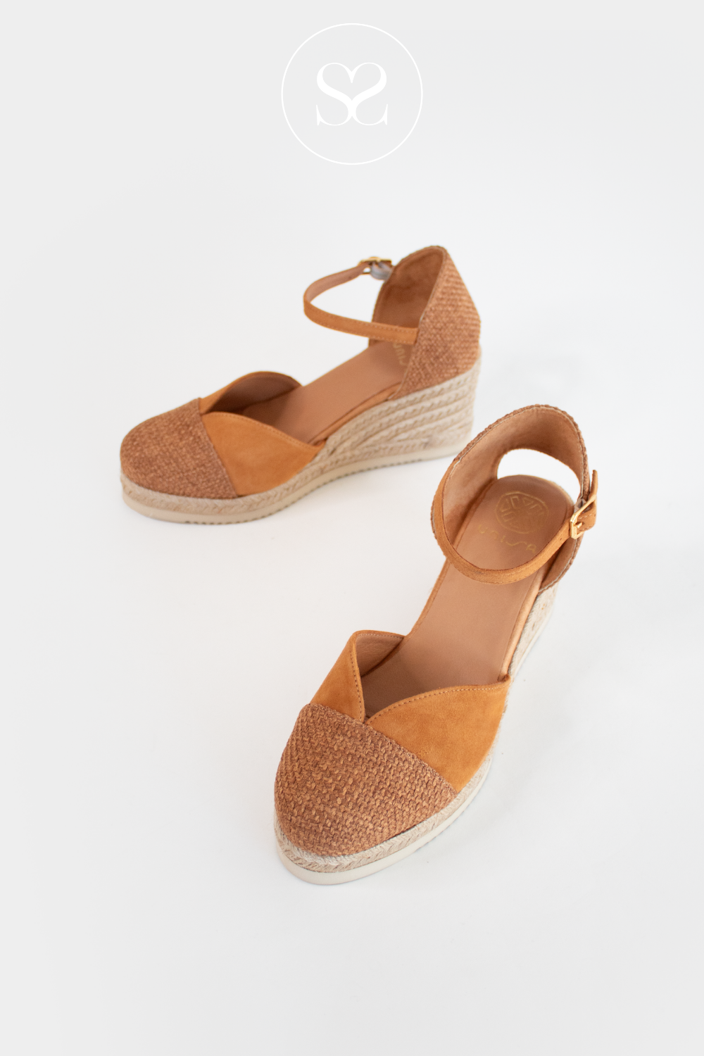 UNISA CESH TAN LEATHER WEDGE ESPADRILLE SANDALS