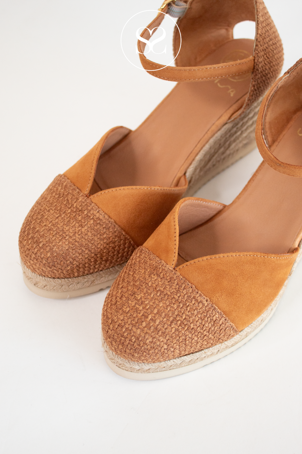 UNISA CESH TAN LEATHER WEDGE ESPADRILLE SANDALS