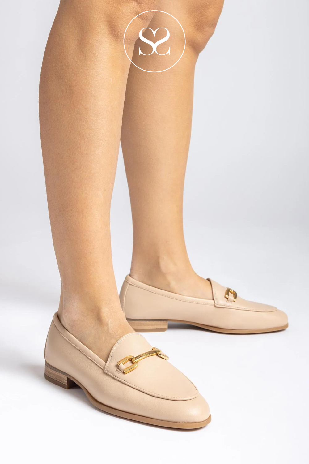 UNISA DALCY NUDE LEATHER FLAT LOAFERS