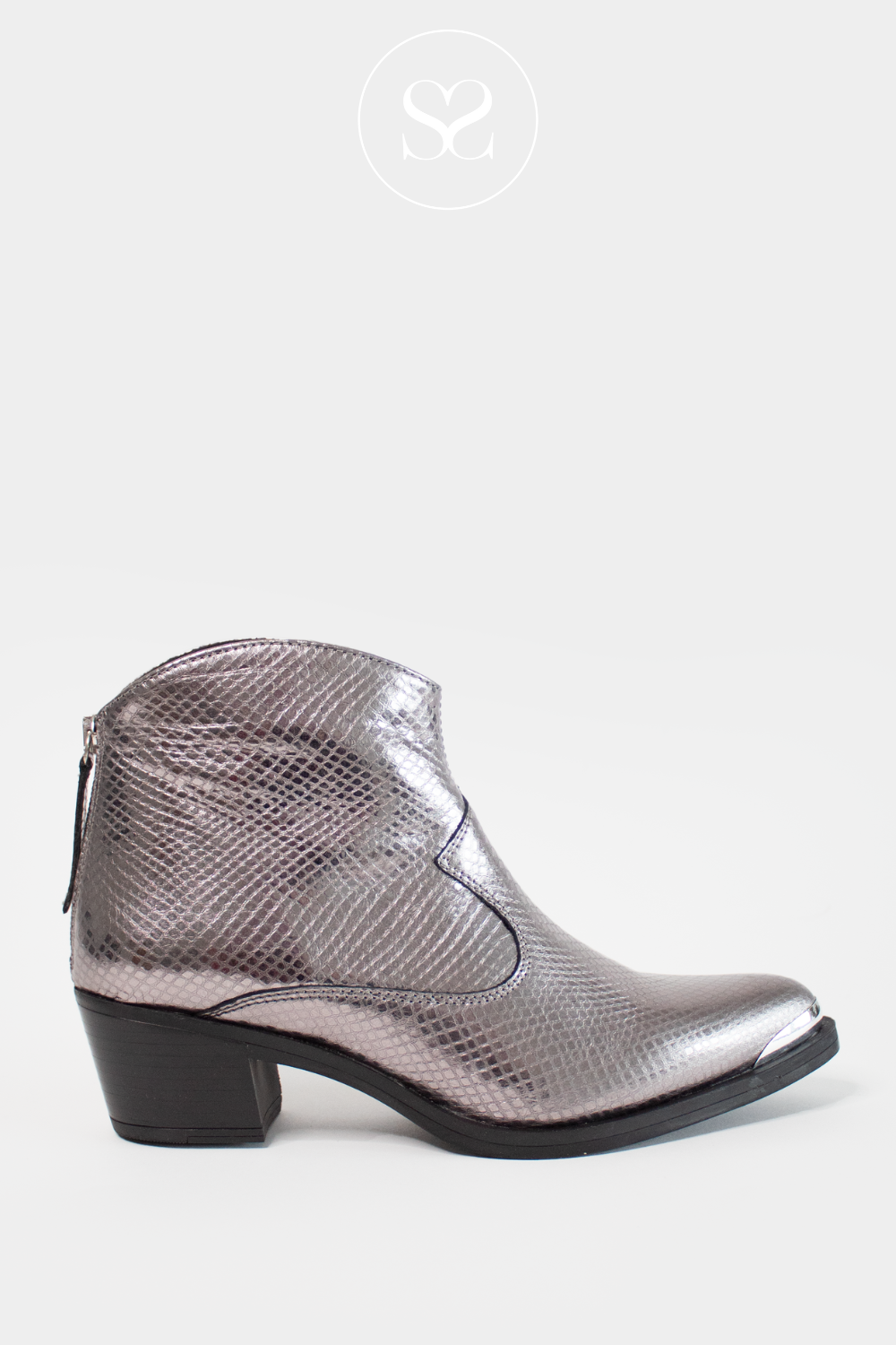 UNISA GREA PEWTER LEATHER WESTERN ANKLE BOOTS