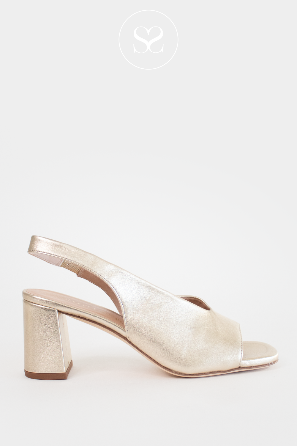UNISA MONDY SOFT LEATHER GOLD PEEP TOE SLINGABCK BLOCK HEEL