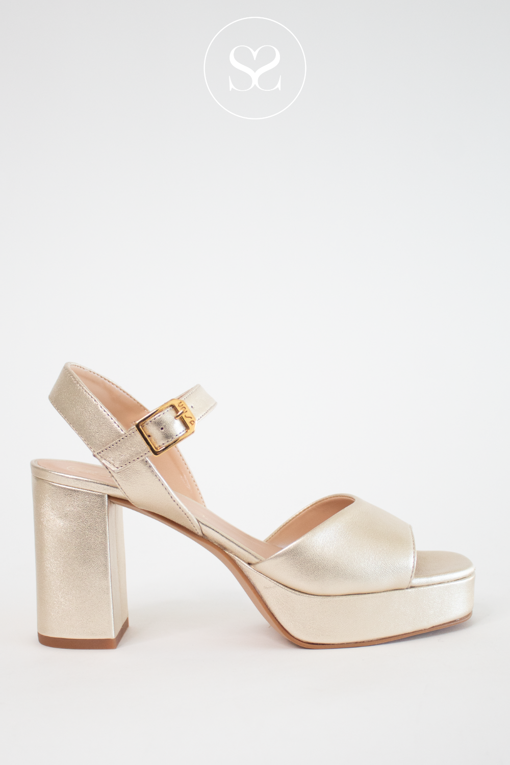 Unisa Gold Platform Block Heeled Sandals- Odran