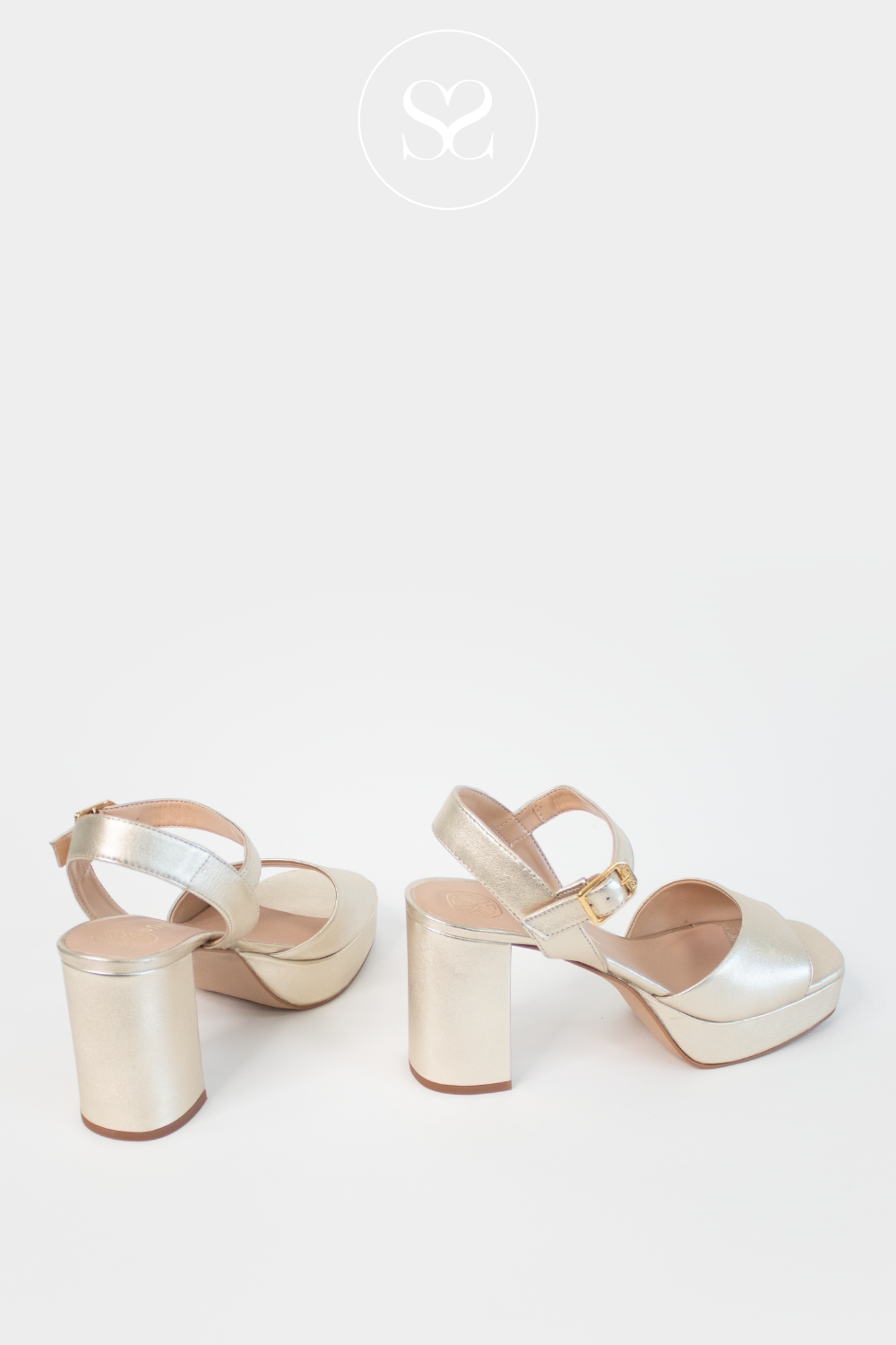 Unisa Gold Platform Block Heeled Sandals- Odran