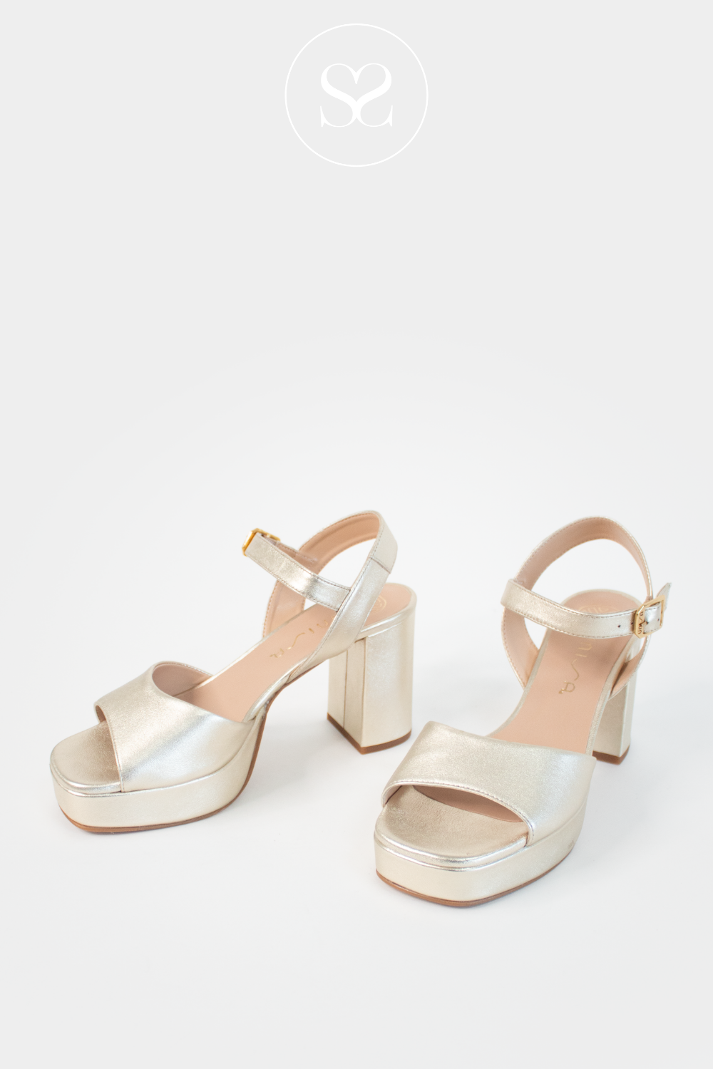 Unisa Gold Platform Block Heeled Sandals- Odran