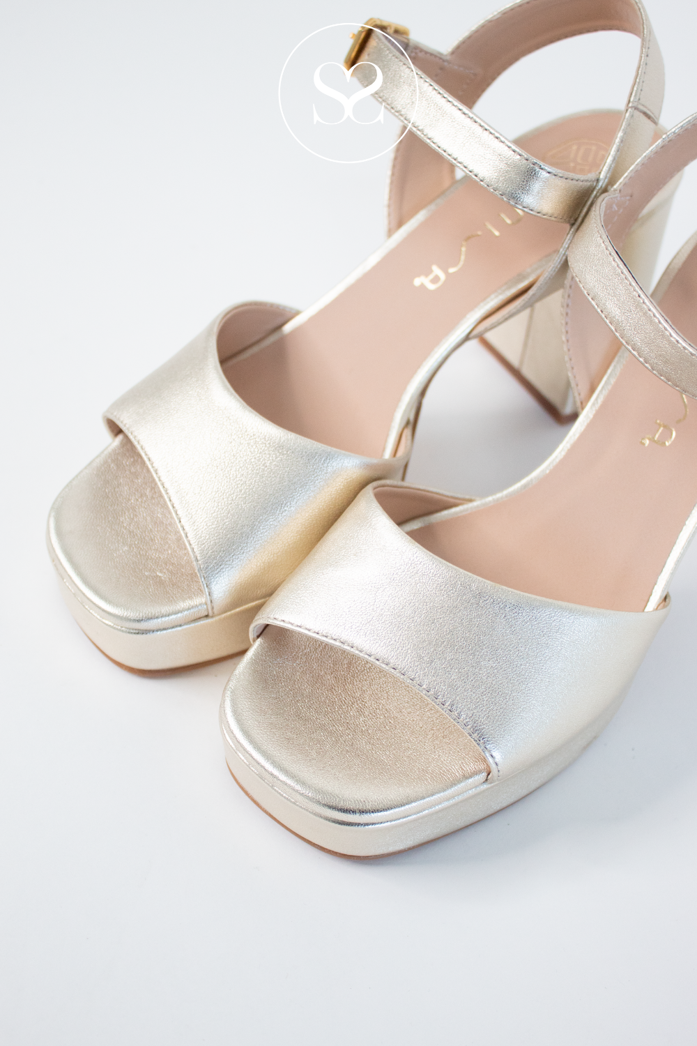 Unisa Gold Platform Block Heeled Sandals- Odran