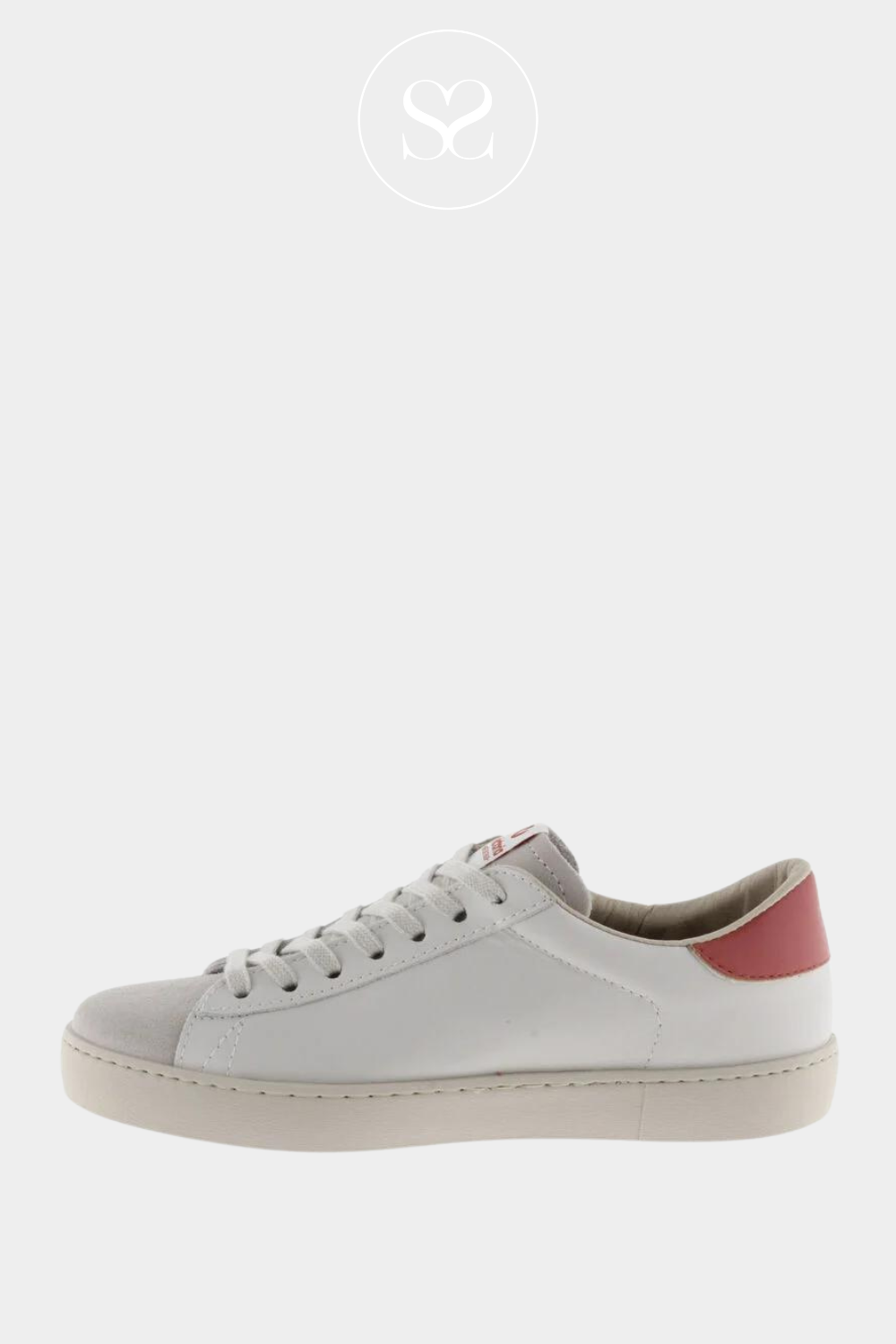 VICTORIA 1-126142 WHITE RASPBERRY TRAINERS WITH V LOGO, LACES AND SUEDE TOE