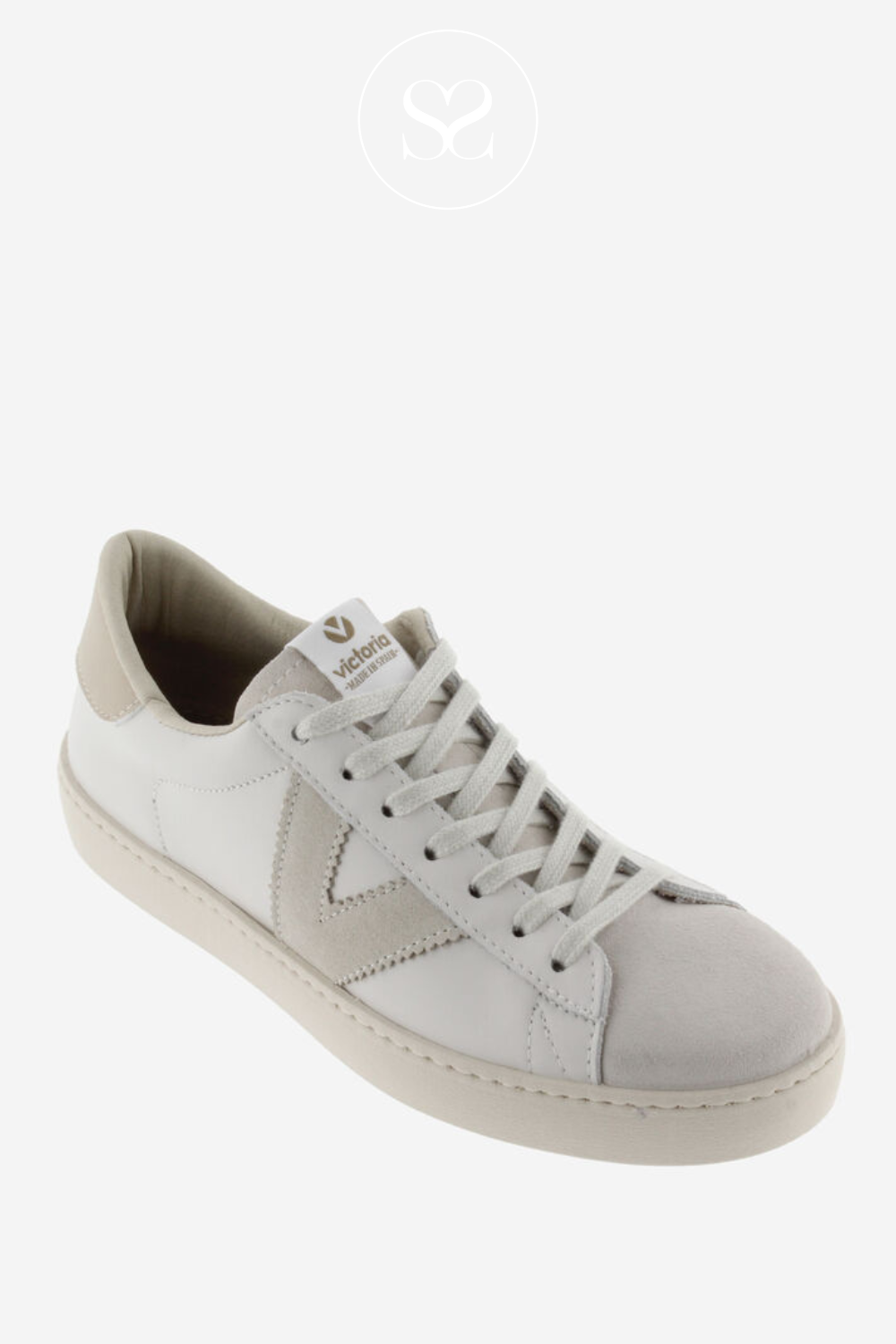 VICTORIA 1-126142 WHITE TAUPE FLAT TRAINERS WITH SUEDE TOE