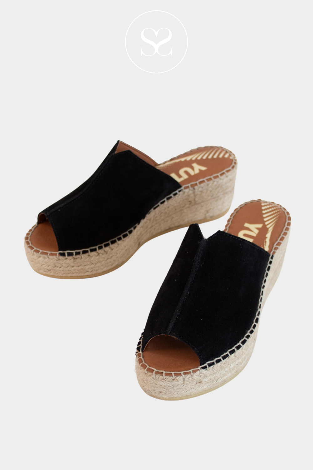 VIGUERA 2275 BLACK SUEDE SIP ON MID WEDGES