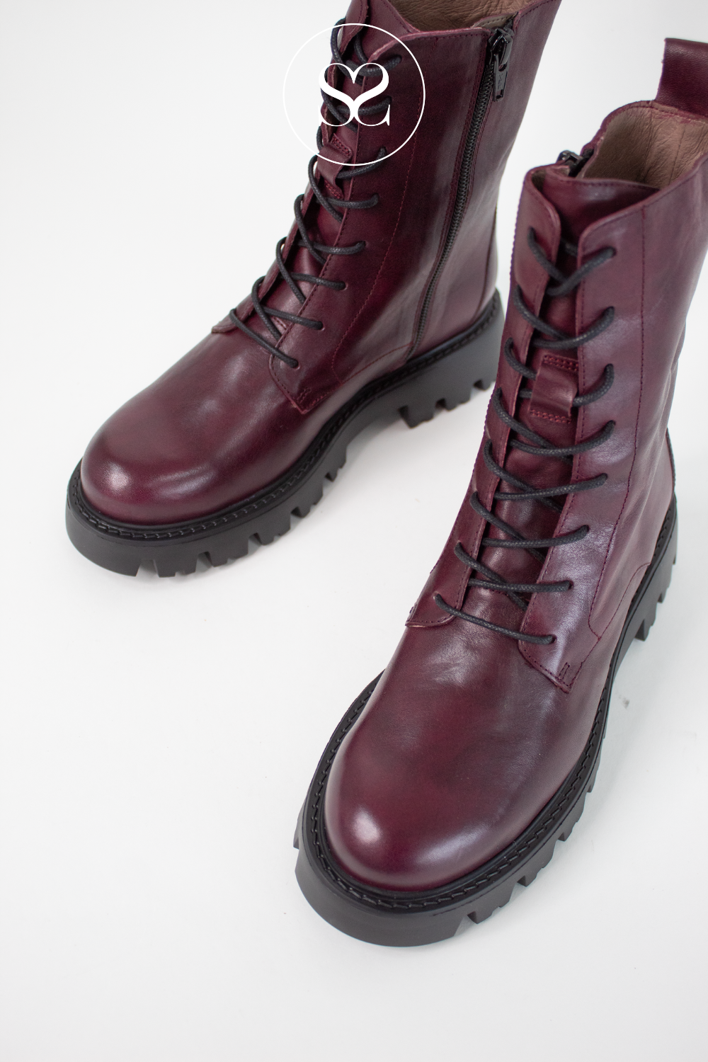 WONDERS WINE LACE UP MILITARY STYLE BOOTS C-7510 FOR WOMEN LIGHTWEIGHT AND SOFT BOOTS PERFECT FOR CASUAL EVERYDAY WEAR
