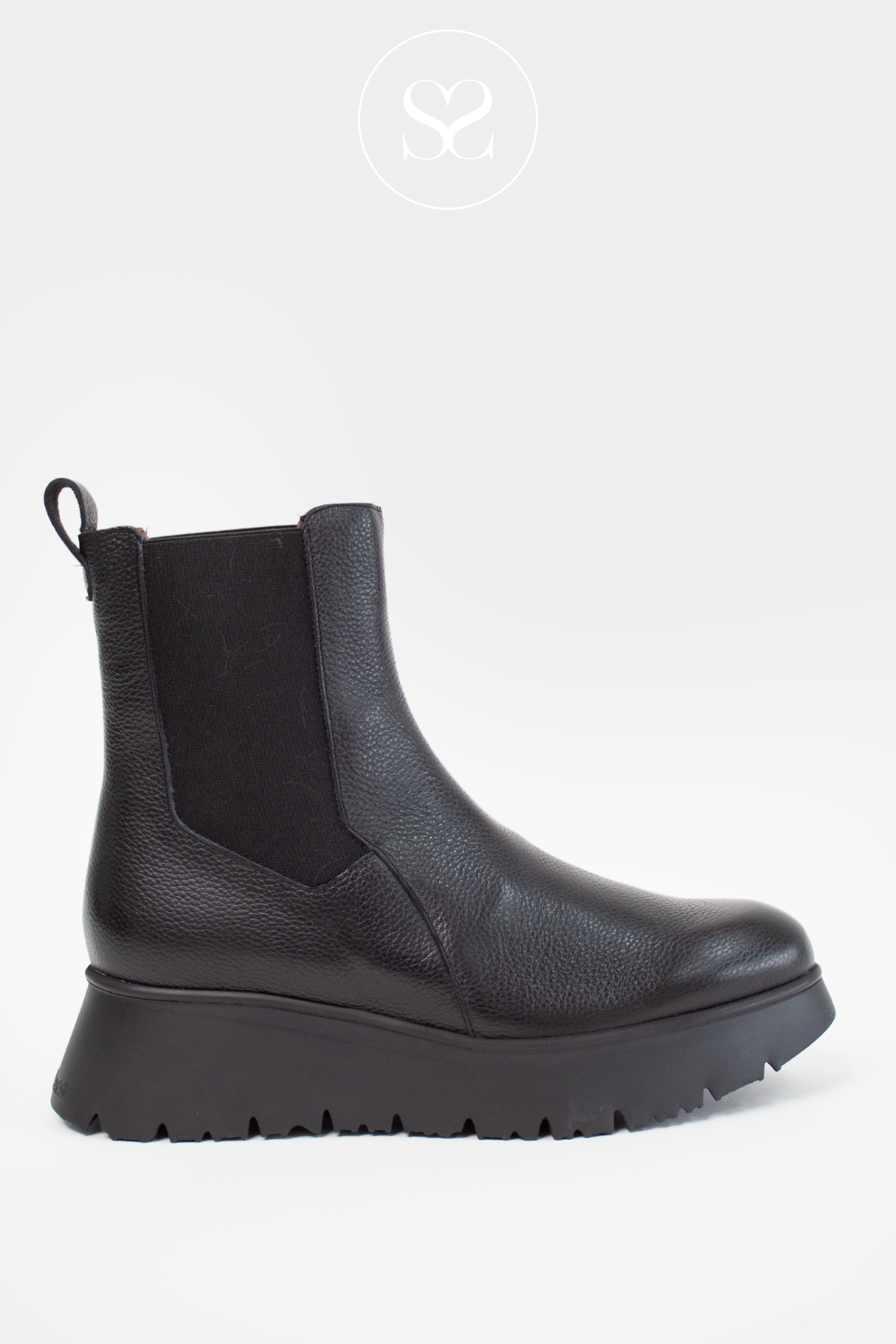 WONDERS C 7310 BLACK LEATHER WEDGE CHELSEA ANKLE BOOTS