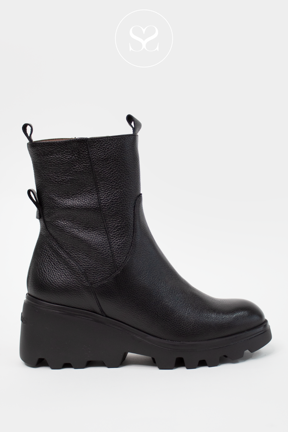 WONDERS G 7001 BLACK LEATHER WEDGE ANKLE BOOTS