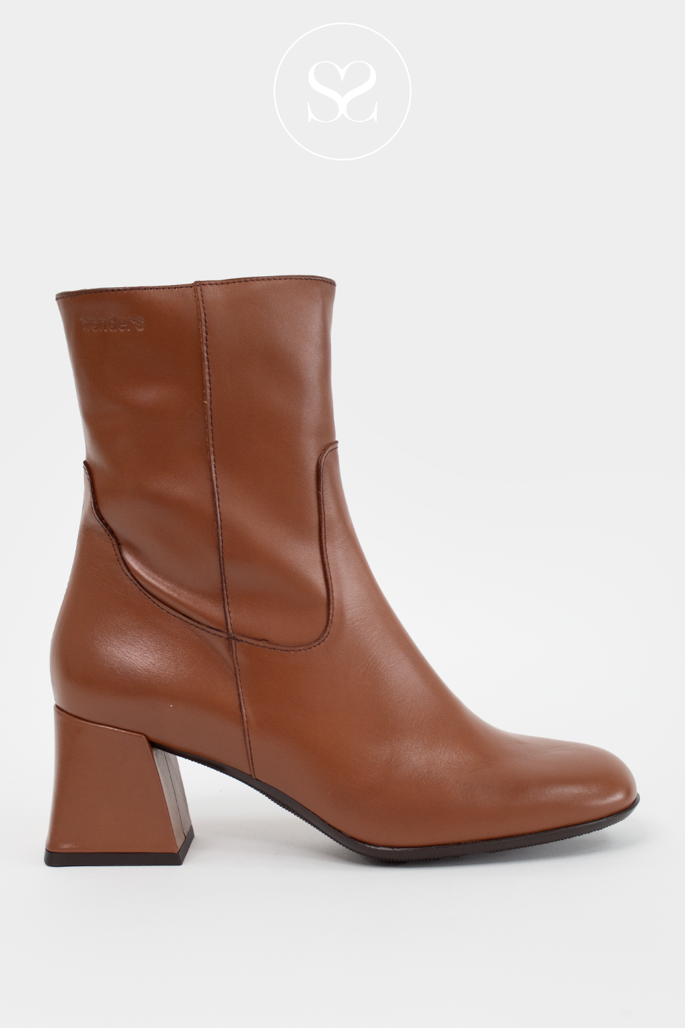 Tan leather knee high block heel boots top